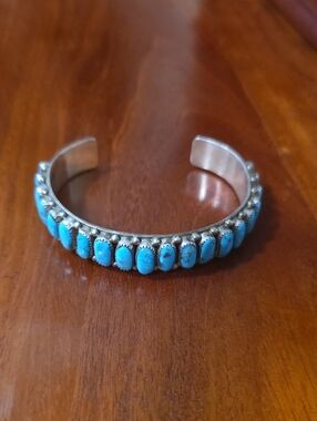 Silver Cuff Bracelet with Turquoise Stones